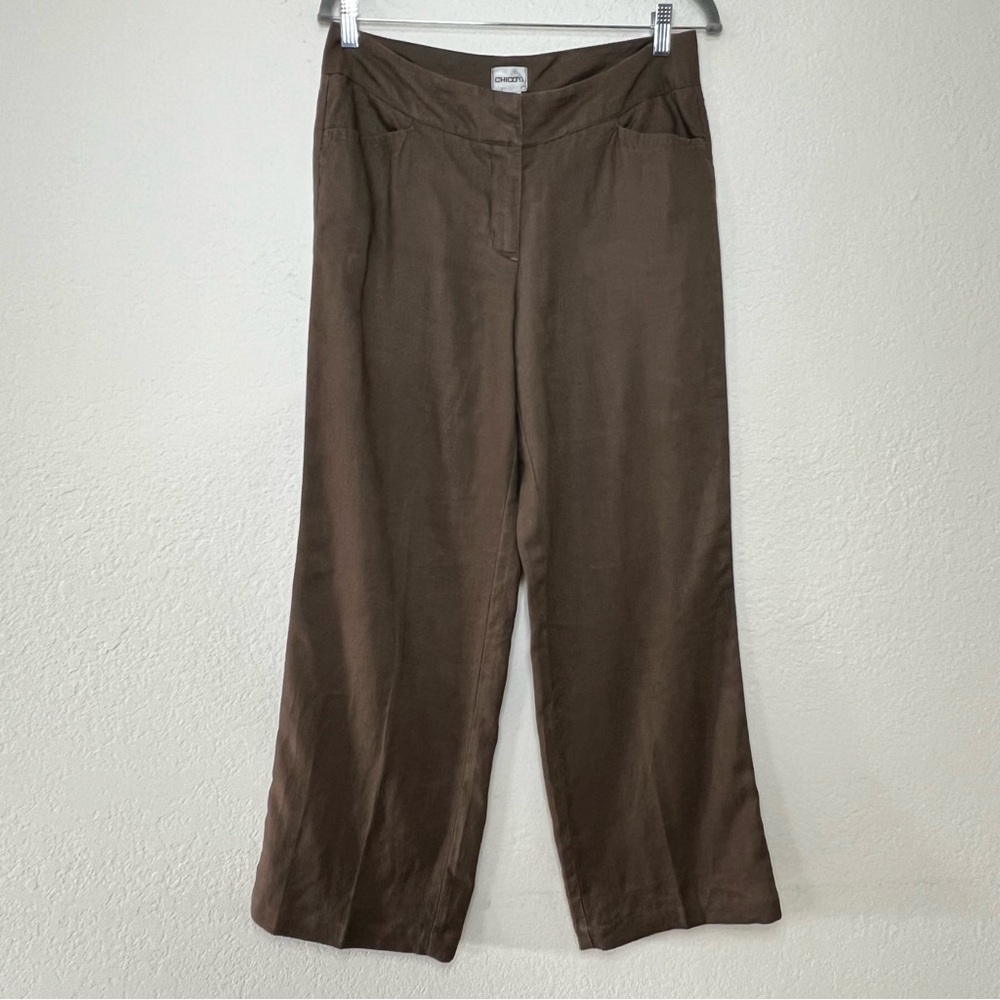 Chico's Brown 100% Linen Wide Leg Chino Pants Women’s Size Small -‎ 0.5